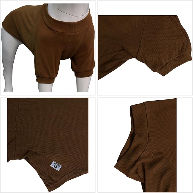 Lovelonglong Ribbed Dog T-Shirt Cotton Knitted Dog Sweaters for All Season Pet T-Shirts for Large Medium Small Dogs Coffee XL