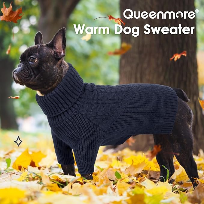 Queenmore XS Dog Sweater, Dog Sweaters for Small Dogs Girl or Boy, Dog Christmas Sweater XSmall, Winter Puppy Doggie Sweatshirt Knitwear, Pet Chunky Warm Coat for Medium Large Size Dogs, NavyBlue XS
