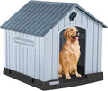 LEMBERI Large Plastic Dog House for Medium Large Dogs, Durable Waterproof Indoor Outdoor Doghouse with Air Vents and Elevated Floor, Easy to Assemble (Gray, 38.7" L x 36.8" W x 39.1" H)