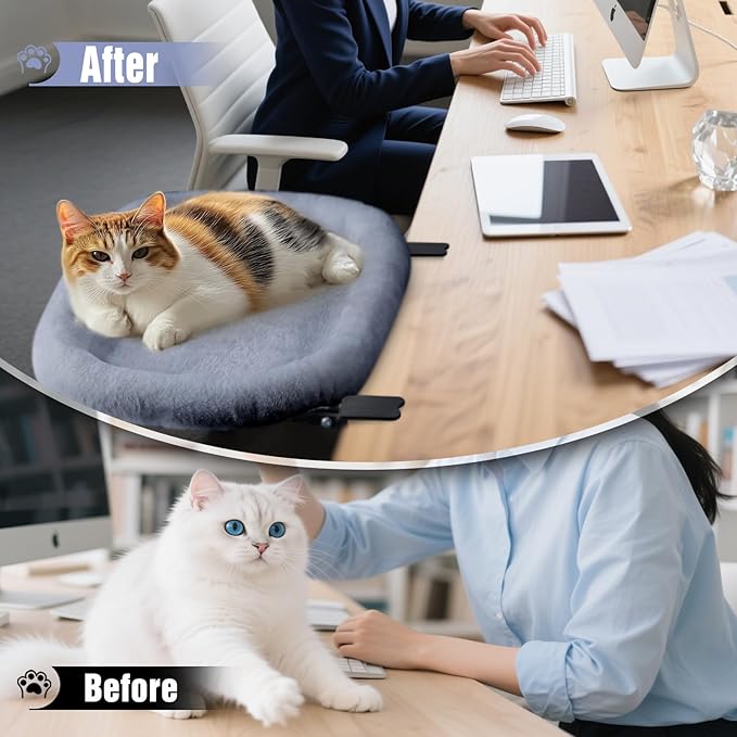 IPOW Heavy Duty Steel Frame Supports up to 50lbs Cat Desk Bed & Perch Space-Saving 90°Foldable with Soft Ultra-Plush Faux Fur for Small Medium Large Cats