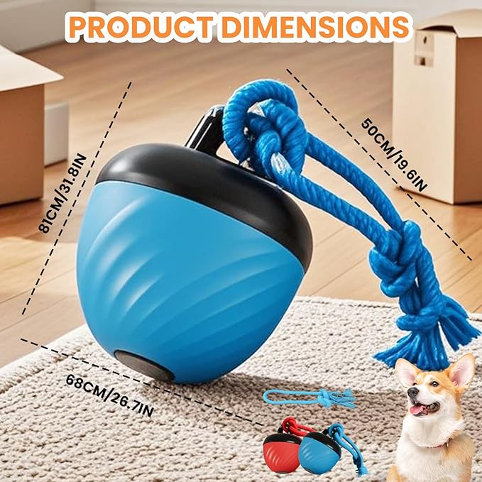 Interactive Dog Toys Ball, 2026 New Smart Pet Puppy Ball with Ropes, Random Path Electric Automatic Moving and Rolling Dogs Toy, for Small Medium Large Dogs Daily Training (Blue)