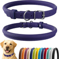 CollarDirect Rolled Leather Dog Collar, Soft Padded Round Puppy Collar, Handmade Genuine Leather Collar Dog Small Large Cat Collars 13 Colors (18-22 Inch, Purple Smooth)