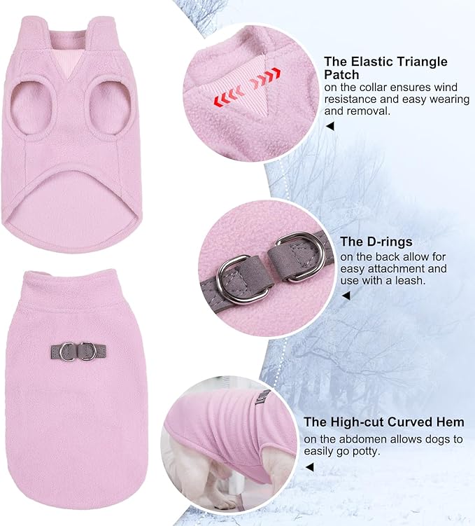BEAUTYZOO Dog Fleece Vest Sweater Winter Jacket for Small and Medium Dogs with D-Ring Leash Cold Weather Coat Hoodie for XS S M Dogs Boy or Girls, Large