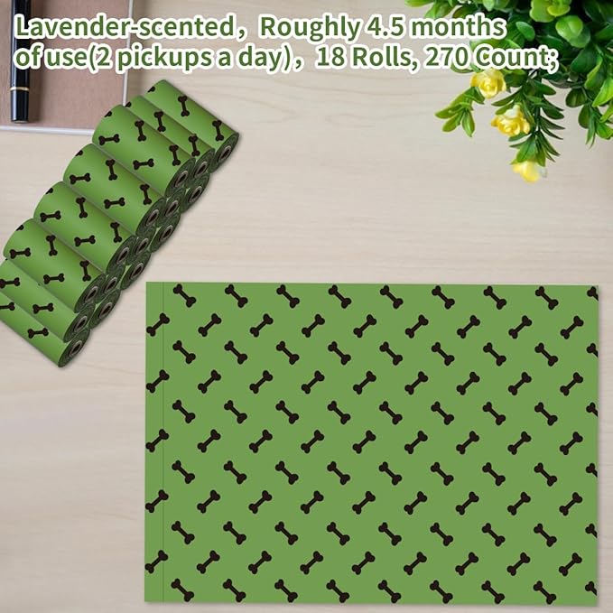 Strong Green Leak Proof Waste Bag for Dogs with Holder-270 Large Poop Bags,Biodegradable Dog Poo Bags with Corn Starch Blended Compostable Bag