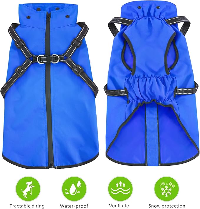 Mosucoirl Dog Raincoat Waterproof Dog Hoodie Reflective Doggie Raincoat Hooded Adjustable Rain Jacket for Small Medium Large Dogs Puppies Doggie Black Red Yellow Green (Blue, M)