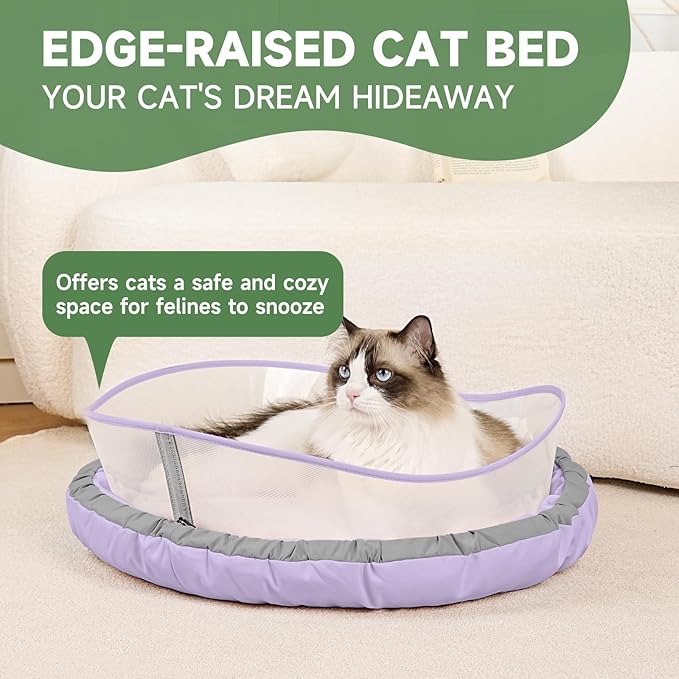 Cat Beds for Indoor Cats, Round Dog Bed for Small Dogs, Puppy, Kitten -Soft Plush Washable Cat Bed Calming with Protective Shield (Purple，18 Inches)