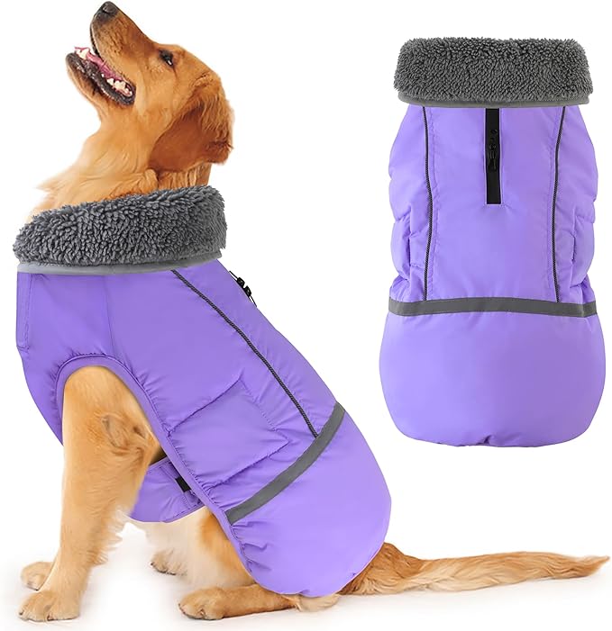 Dogcheer Warm Dog Coat, Waterproof Dog Jacket Christmas Puppy Winter Coat with Buckle, Reflective Adjustable Pet Snow Jacket Fleece Sweater for Small Medium Large Dogs - Taro Purple 3XL