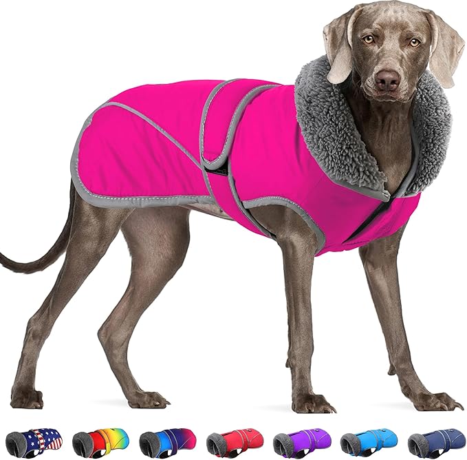 Dogcheer Dog Coat, Waterproof Dog Jacket Reflective Pet Winter Coat with Adjustable Hook & Loop, Christmas Puppy Fleece Jacket Warm Turtleneck Snowsuit for Small Medium Large Dogs - Pink, XL