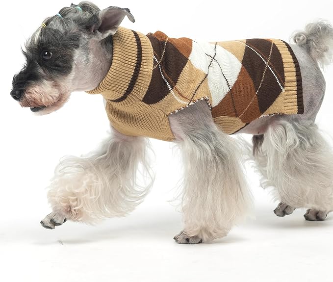KOOLTAIL Dog Sweater Pet Knitted Clothes - Classic Plaid Pullover Turtleneck Thick Warm Fall Dog Sweaters with Leash Hole, Soft Dog Winter Clothes for Small Medium Large Dogs Cats Puppy Girls Boys, L