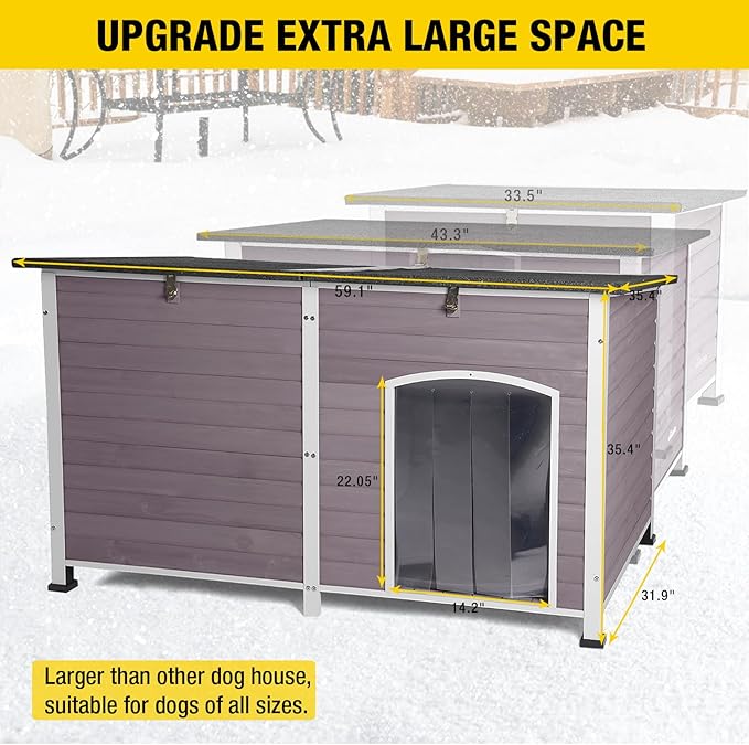 Aivituvin Outdoor Heated Dog House 59" Extra Large Insulated Dog Kennel with Insulation Liner & Heating System for Winter,All-Around Iron Frame Cage,Grey