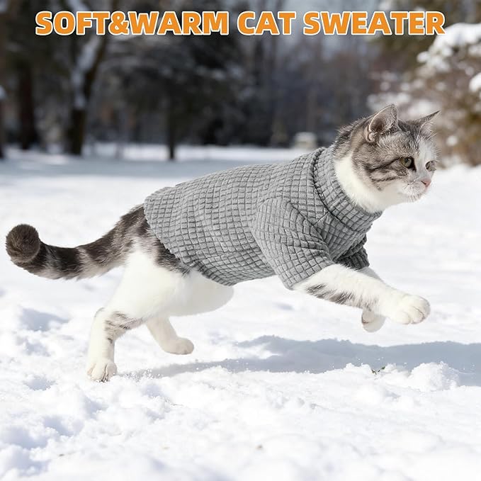 KOOLTAIL Cat Sweater for Sphynx - Soft Fleece Sweaters for Cats Only, Elastic Pet Clothes with Sleeves, Thick Winter Warm Cold Weather Apparel for Hairless Cat, Puppy Pajamas for Small Dogs, Grey S