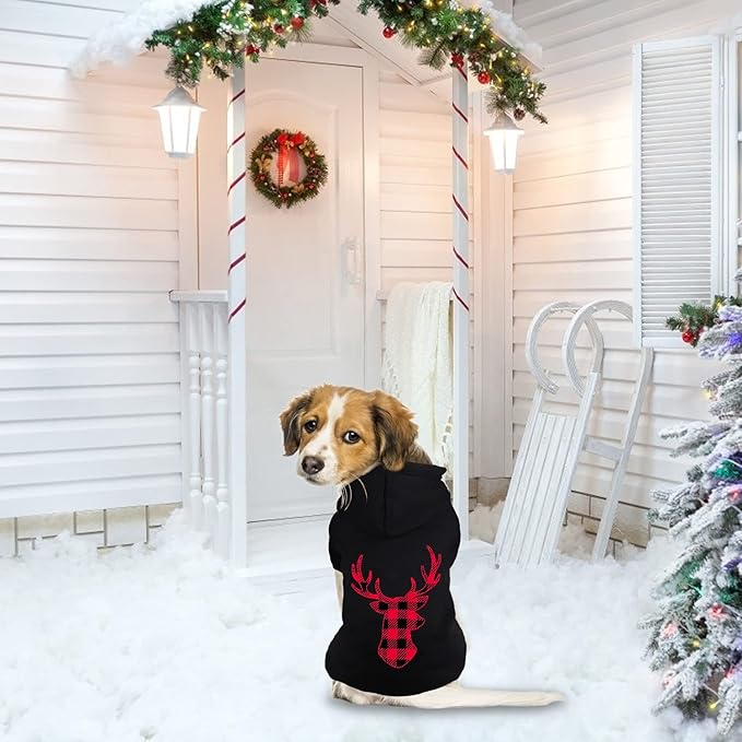 Dog Hoodie Sweater for Dogs Pet Clothes Buffalo Plaid Dog Hooded Sweatshirt Warm and Soft Breathable Cozy(Reindeer&XS)