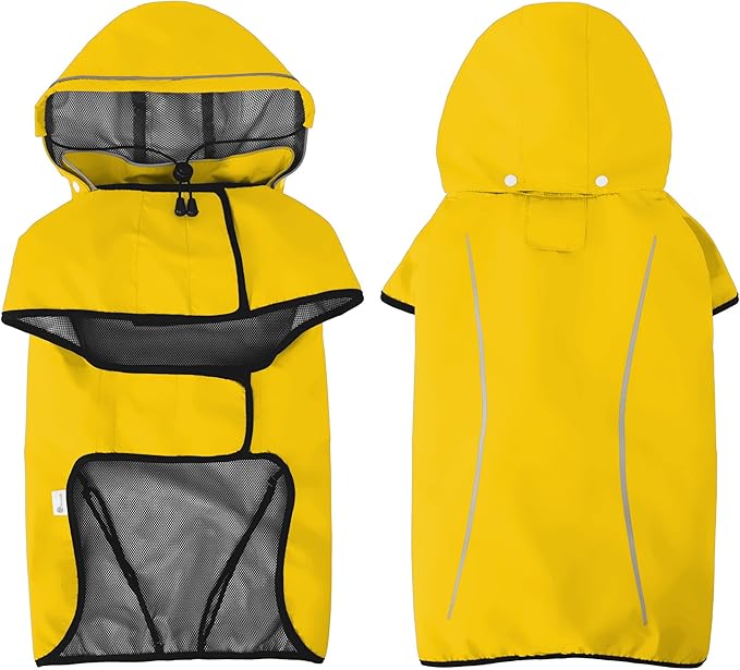 Mile High Life Dog Raincoat, Adjustable Waterproof Pet Rain Jacket, Reflective Hooded Poncho for Small Medium Large Dogs, Lightweight Breathable Pet Rain Coat (Yellow,XL Chest 31"-37")