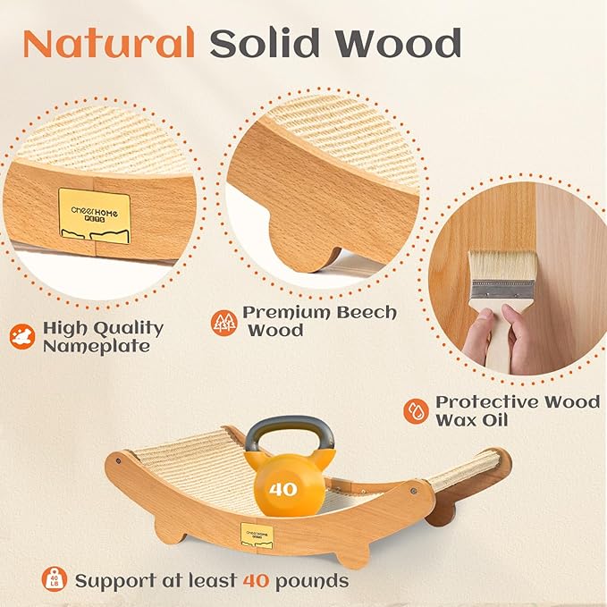 CHEERHOME PETS Sisal Cat Scratcher Bed for Indoor Cats Hammock for Scratching Pad Cat Chair Nartural Sisal Scratch Post for Large Cats Scratcher Lounge, Wooden Cat Furniture(Large)