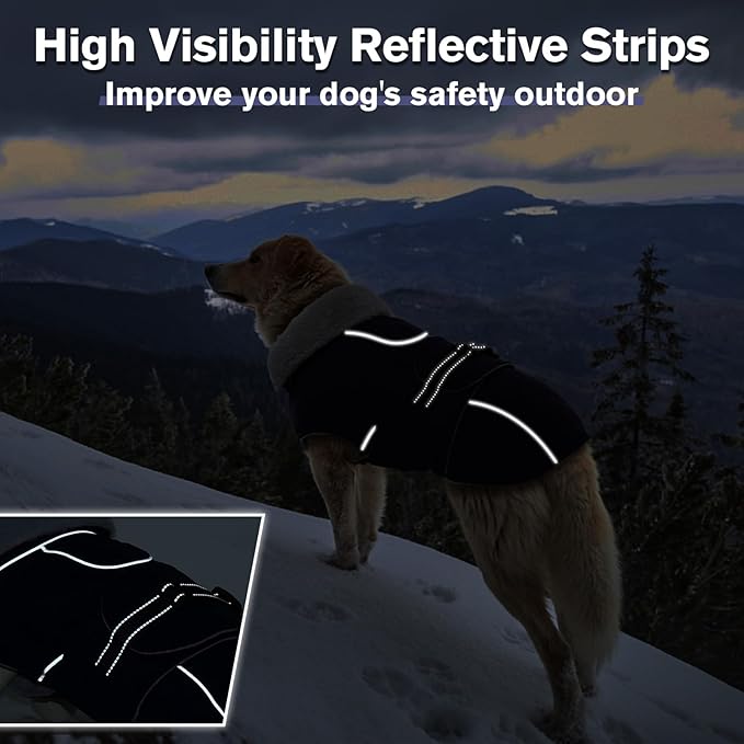 Lelepet Warm Dog Coat Waterproof Dog Jacket for Large Dogs Reflective Fleece Vest with Adjustable Buckle Hook & Loop Windproof Cold Weather Coats for Small Medium Large Dogs, Navy Blue, XXL
