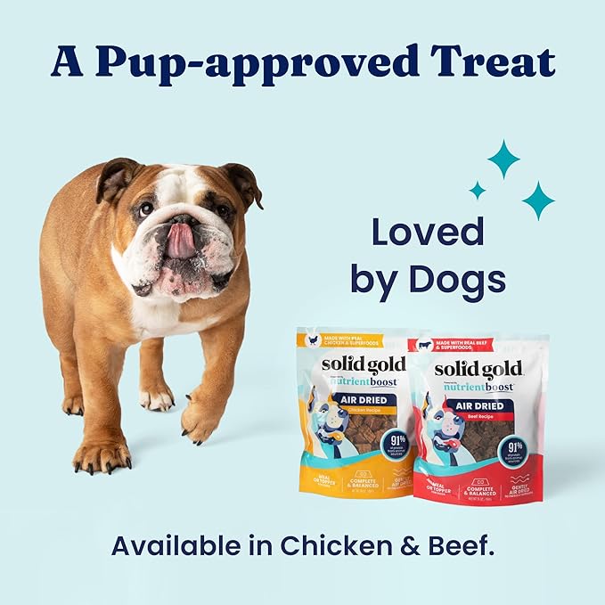 Solid Gold Air Dried Dog Food Toppers for Dry Food - Healthy Dog Treats w/Real Beef & Superfoods - Serve as a Complete Meal, Topper or Treats - Supports Muscle Growth, Immunity & Digestion - 1lb