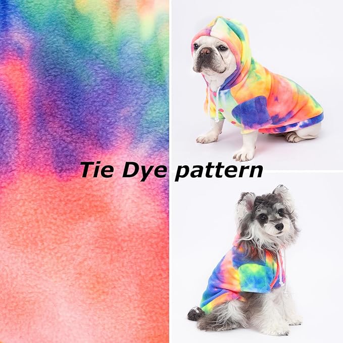 Dog Hoodie Tie Dye Dog Sweatshirt Chic Winter Clothes Ultra-Soft Warm Sweaters for Small Medium Dogs Fashion Pet Clothes for Dogs (Multicolor, XXL (Back: 18.89",Chest: 27.55", Neck: 20.07"))
