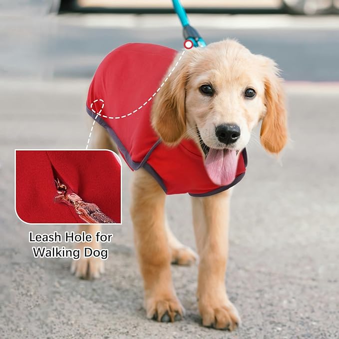 ROZKITCH Dog Winter Coat Soft Pullover Pajamas, Pet Windproof Warm Cold Weather Jacket Vest Cozy Jumpsuit Apparel Outfit Clothes for Xmas Walking Sleep BrightRed 3XL