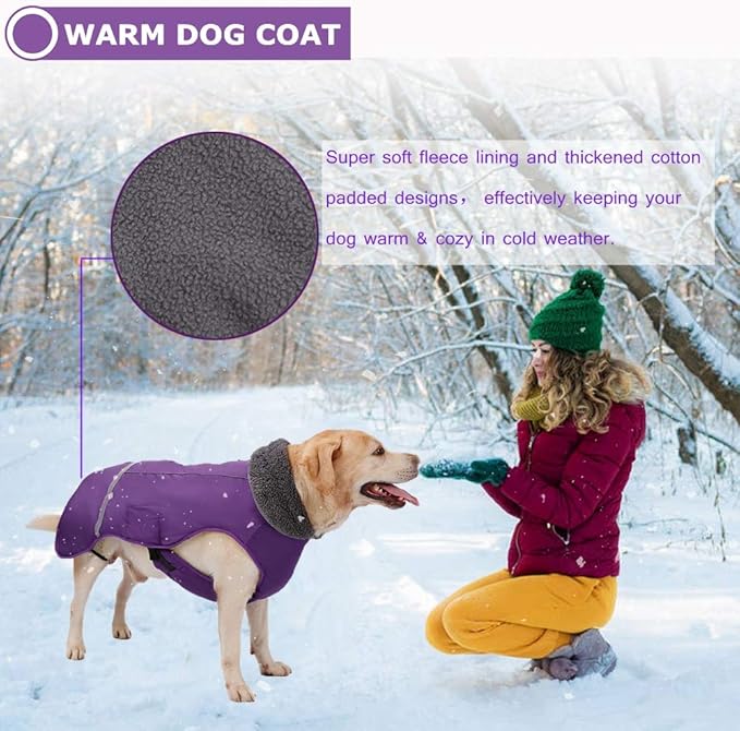 QBLEEV Warm Dog Coat Reflective Dog Jacket, Waterproof Dog Winter Coat Turtleneck Dog Clothes for Cold Weather, Thick Fleece Dog Snowsuit Christmas Dog Vest Pet Apparel for Small Medium Large Dogs L