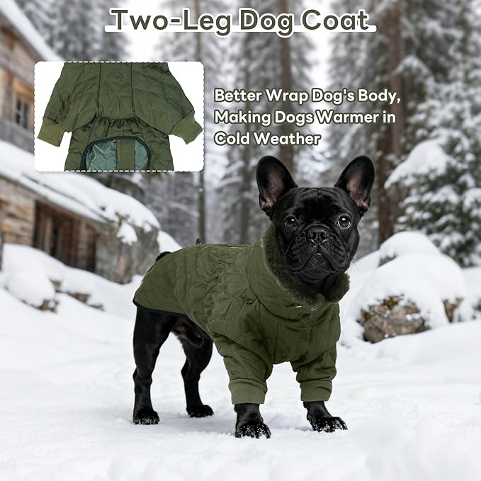 IDOMIK Dog Winter Coat for Small Dogs, Warm Dog Winter Jacket with Fleece High Collar, Zippered Cold Weather Coats for Dogs, Waterproof Doggy Snow Jacket Clothes,Green,S