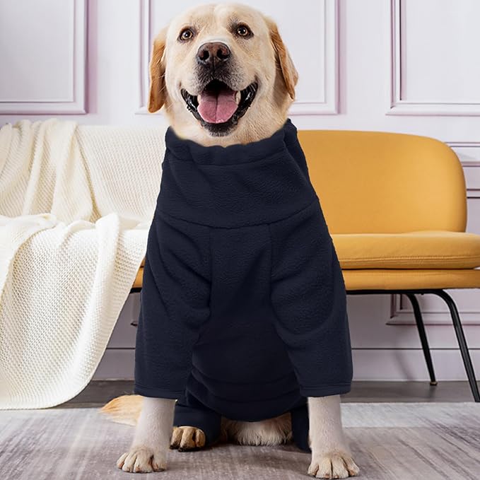 ROZKITCH Dog Pajama with Leg Warmers, Pet Windproof Warm Cold Weather Jacket Vest Cozy Jumpsuit Apparel Outfit Clothes for Large Giant Dog Walking Hiking Sleep Blue 4XL