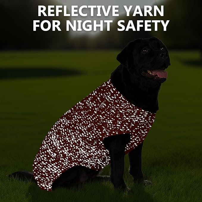 KYEESE Dog Sweater with Leash Hole Warm Pullover with Reflective Yarn for Small and Medium Dogs Male Soft Knit Pullover Boy Dog Coats Cozy Lightweight Thick Sweater,Orange,Medium