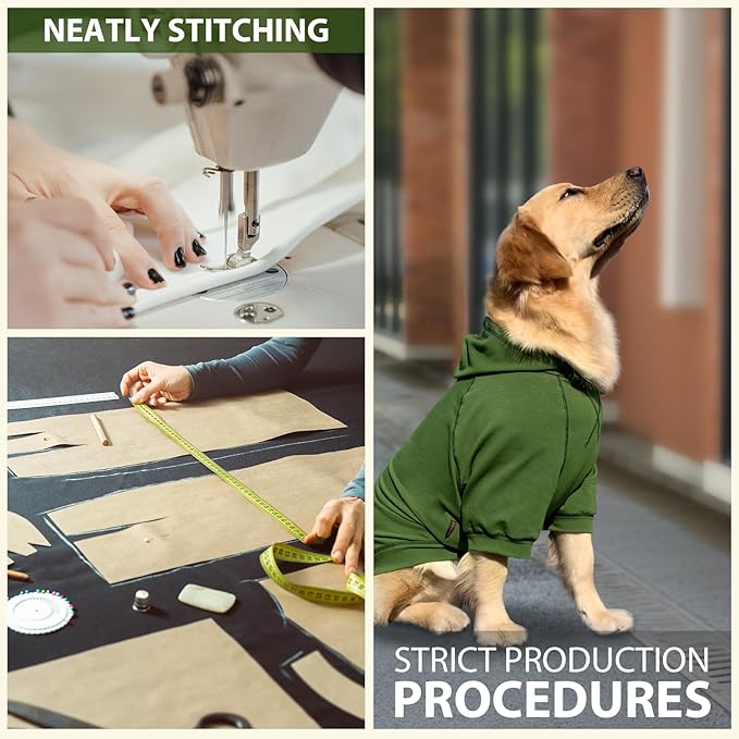 Kicred Basic Dog Hoodie, Premium Dog Sweater Pullover, Soft & Comfy Cotton Pet Clothes Hoodies with Hat and Leash Hole, Doggy Puppy Sweatshirt Coat for Small Medium Large Dogs - Army Green (Large)