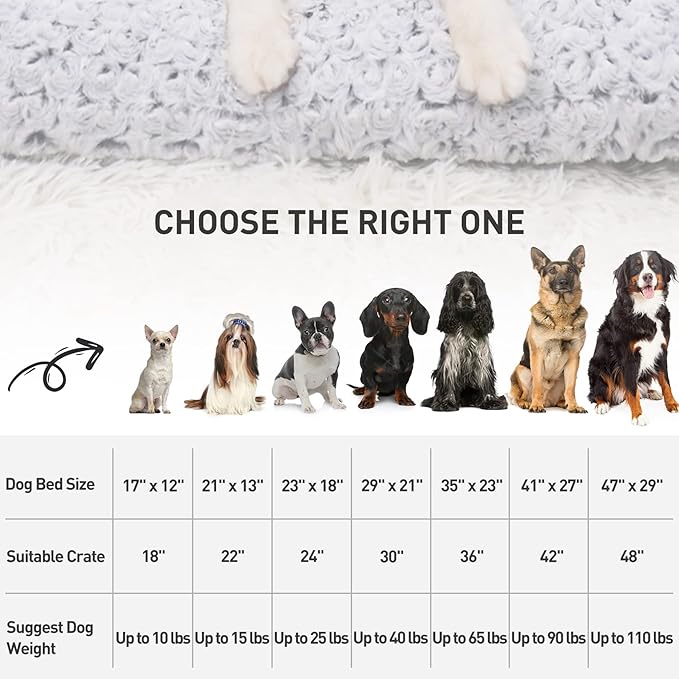 KSIIA Washable Dog Bed Deluxe Plush Dog Crate Beds Comfy Kennel Pad Anti-Slip Pet Sleeping Mat for Large, Jumbo, Medium, Small Dogs Breeds, 17" x 12", Gray