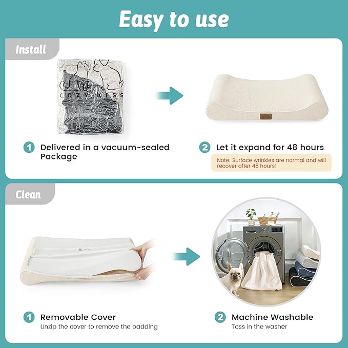 Orthopedic Dog Bed for Large Dogs up to 90 lbs - Removable Washable Cover with Waterproof Lining & Non-Skid Bottom, Cotton-Polyester Blend Boat-Shaped Lounger Mattress, L(45x30x6in), Beige