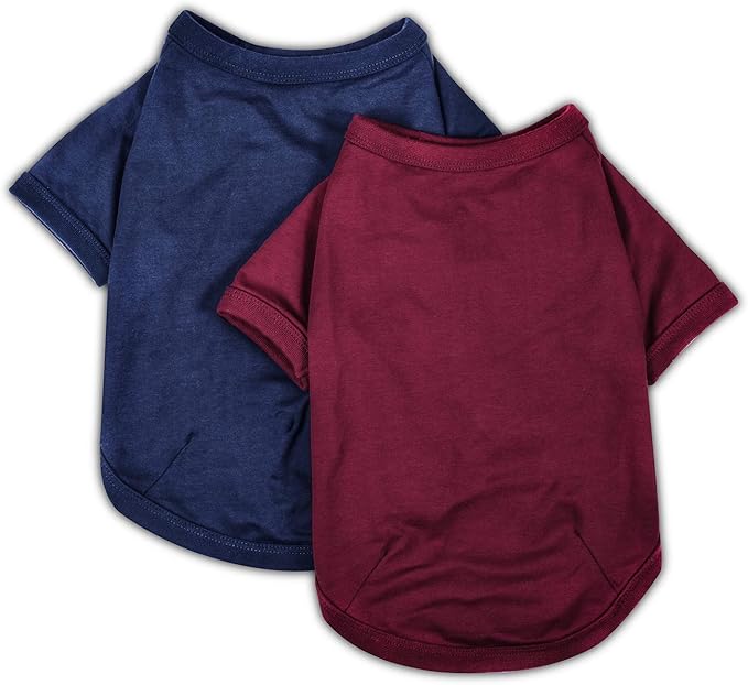 Koneseve Dog Shirts Soft Cotton Dog Clothes Stretchy T-Shirt for Small Medium Large Dogs Cat Shirt Breathable Puppy Outfit Kitten Apparel Pet Pullover Tee Blank Basic Sweatshirt 2-Pack Blue & Red XS