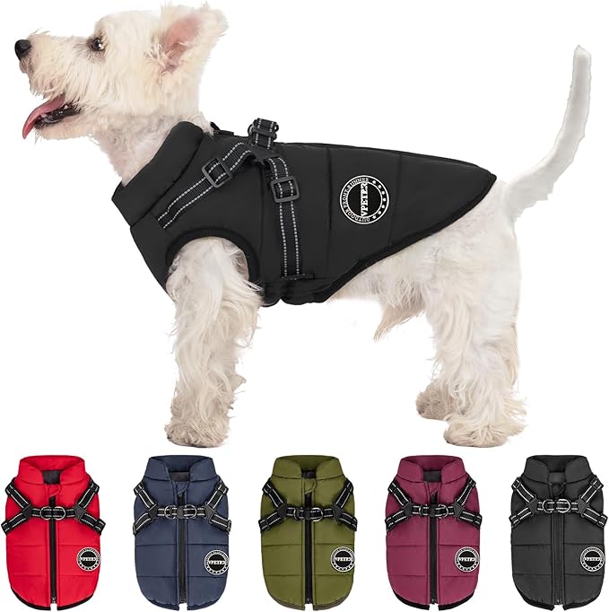 Dog Winter Coat, Warm Jacket Paded Fleece Vest with Built in Harness, Waterproof Windproof Reflective Cozy Adjustable Snow Pet Coat Clothes with Zipper for Dogs