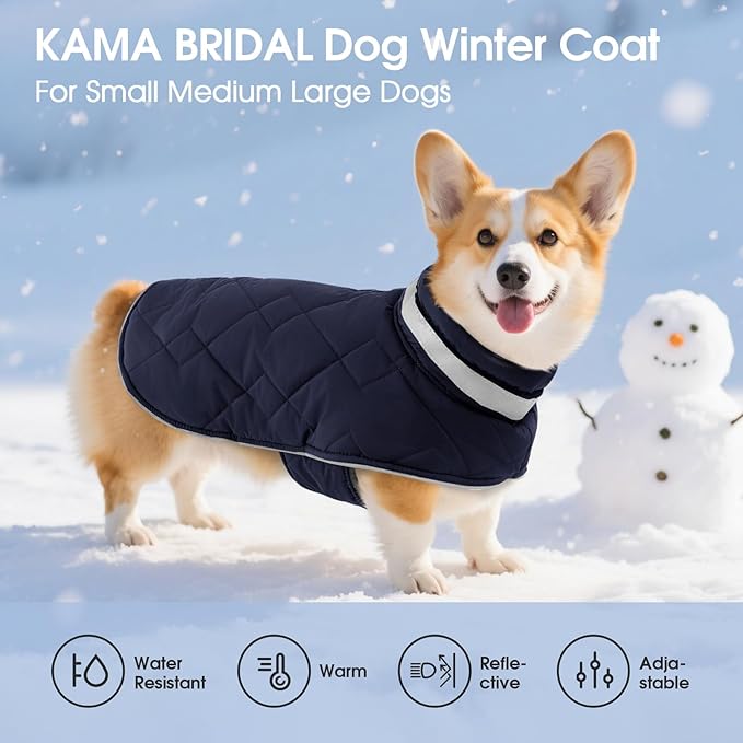 Dog Winter Coat Warm Padded Puppy Jacket Windproof Water Resistant Clothes for Small Medium Large Pets Christmas Sweater Outfit Vest(DarkBlue, L)