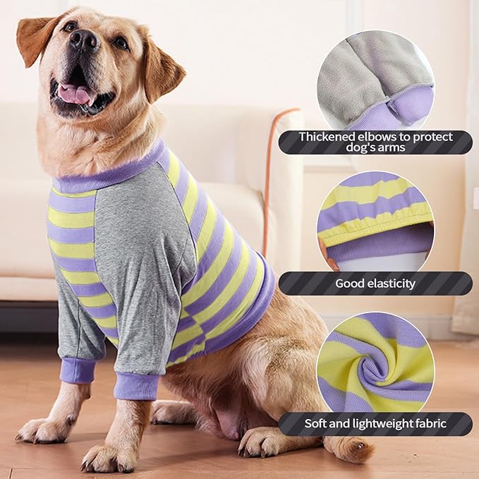 FUAMEY Dog Recovery Sleeve with Elbow Protector,Dogs Shirt Stop Licking Joints,Pet Long Sleeve Suit Protecting Dog's Front Leg Arm Wounds Cover Skin Conditions Purple Stripes S