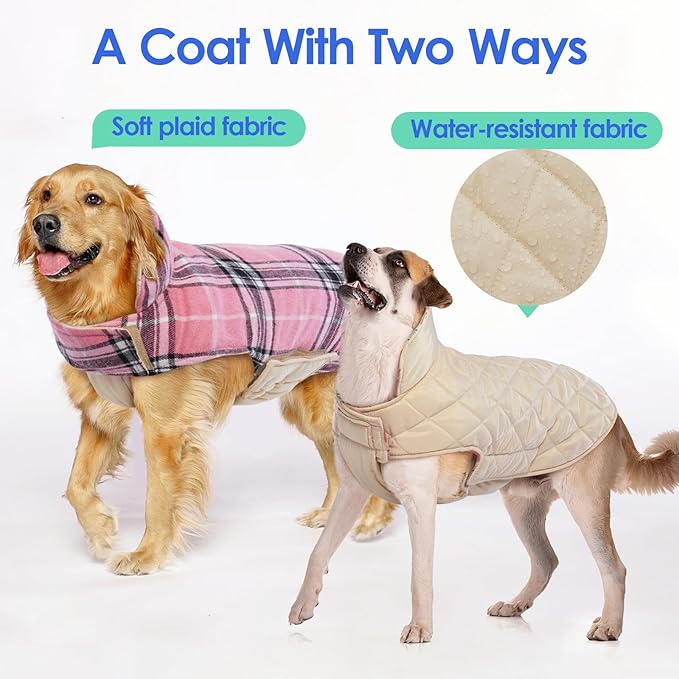 MIGOHI Dog Jackets for Winter, Reversible, Windproof, Waterproof, Warm Dog Coat - British Style Plaid Dogs Winter Vest, Pink, 3XL