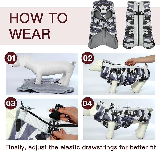 Medium Dog Coat Dog Winter Jacket,Warm Dog Coat with Harness Reflective Dog Snow Jacket Water-Resistant Dog Vest Zip Up Snowsuitfor Medium Dogs Jack Russell, Mini Schnauzer, Grey-Camouflage