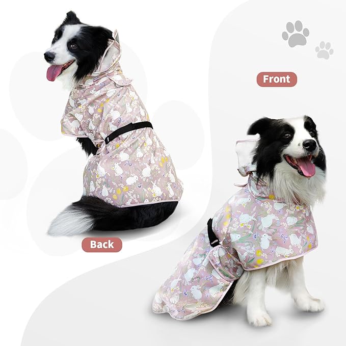 Dog Raincoat, Waterproof Windproof Dog Rain Jacket with Hood, Rain Coat with Leash Hole, Adjustable Raincoat Poncho for Small Medium Large Dogs Outdoor (Pink, Small)