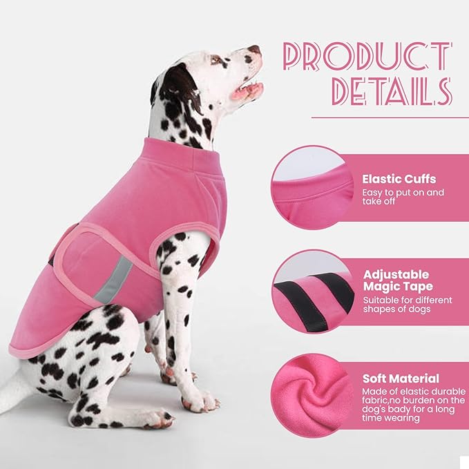 IDOMIK Warm Fleece Dog Sweater for Large Dogs,Soft Winter Dog Fleece Jacket Coat for Fall Cold Weather,Adjustable Fleeced Vest with Reflective Strips,Pullover Pet Sweatshirt for Girl Boy Dogs,Rose,XL
