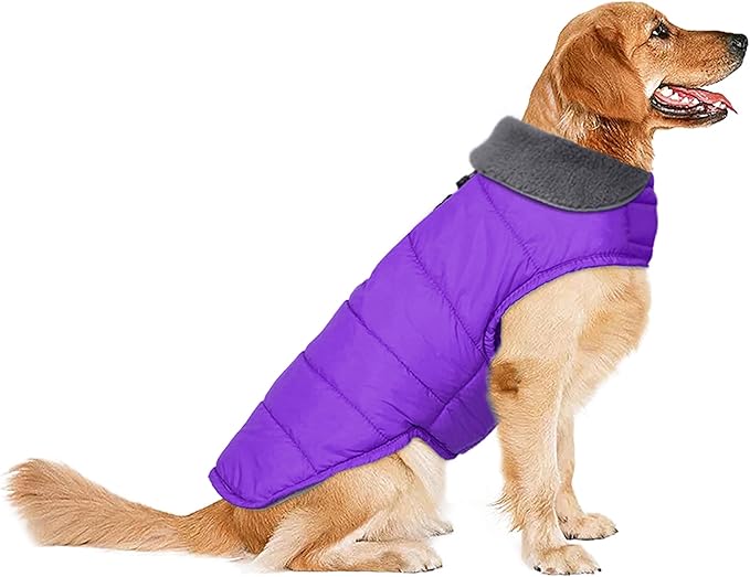 Dog Winter Coat, Waterproof Dog Jacket with Leash Hole, Reflective Adjustable Pet Snow Vest, Warm Fleece Sweater for Small Medium Large Dogs - Purple, 3XL