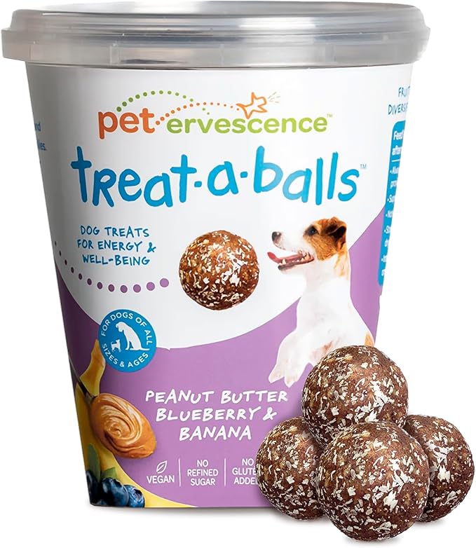 Peanut Butter Dog Treats with Banana & Blueberry - Healthy Dog Treats - Soft, Natural, Grain Free, Low Calorie, Gluten Free, Non-GMO, Clean & Nutritious Ingredients - 18pk