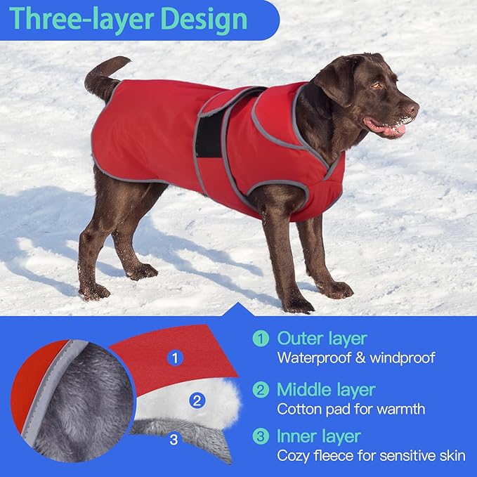 MIGOHI Reflective Waterproof Windproof Dog Coat - Warm Jacket Reversible Stormguard Winter Vest for Small to Large Dogs (Red, XXL)