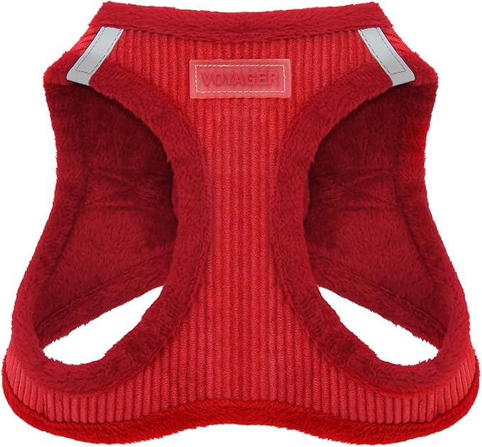 Voyager Step-In Plush Dog Harness – Soft Plush, Step In Vest Harness for Small and Medium Dogs by Best Pet Supplies - Harness (Red Corduroy), M (Chest: 16 - 18")