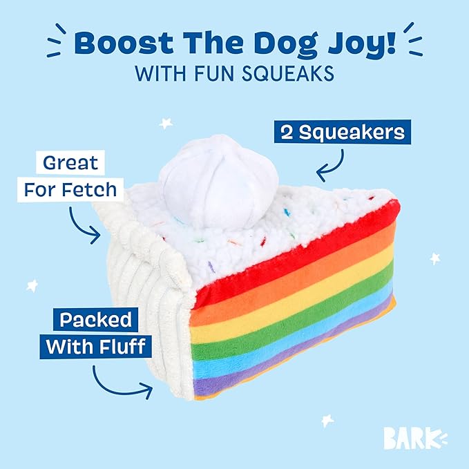 Barkbox Peace of Cake Dog Toy – Fluff-Filled Plush Toy with Dual Squeakers – Interactive Fetch & Play Fun for Small Dogs