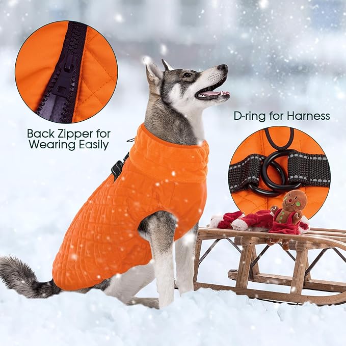Kuoser XL Insulated Dog Vest | Big Breed Jacket for Huskies & Shepherds | Reinforced Seams Withstand Snow Play, Breathable, Orange XL