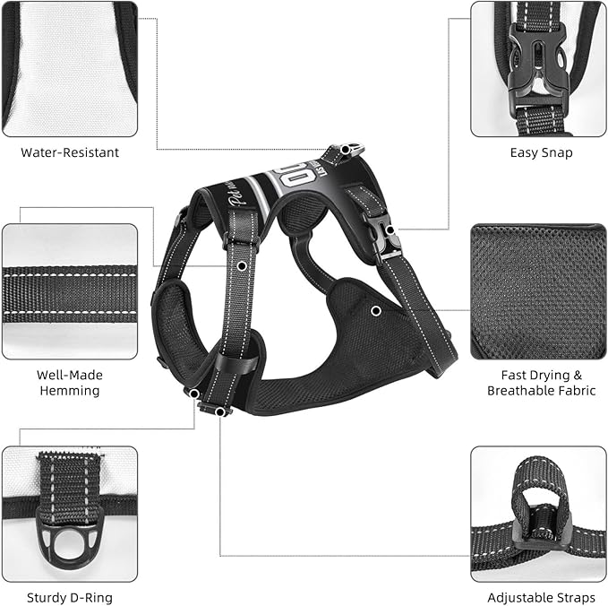 Custom Las Vegas Dog Harness with Reflective Stripes Personalized Name and Number Dog Vest Harness with Pet Traction Rope for Small Medium Large Dog