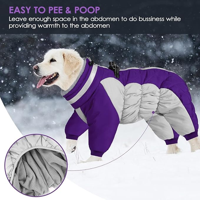 SUNFURA Full Body Dog Coat - Warm Fleece Jacket for Small Dogs, Turtleneck Winter Coats with Harness, Reflective Dog Snowsuit Windproof Puffer Jackets with Legs for Chihuahua, Yorkie, Purple XS