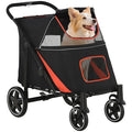 PawHut Dog Stroller for Large Medium Small Dogs up to 66 Lbs. 23.5" in Body Length, One-Click Foldable Pet Cat Stroller with Storage, Shock Absorption Wheels, Mesh Window, Safety Leash, Black