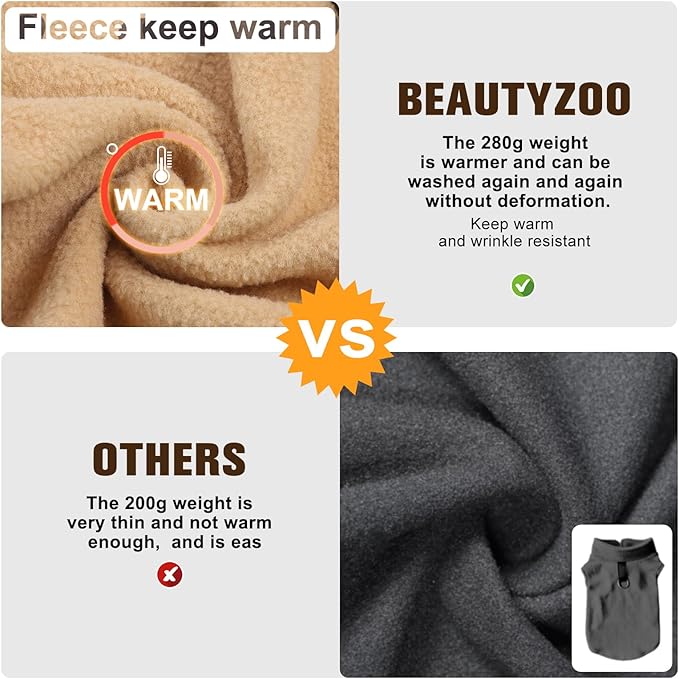 BEAUTYZOO Dog Fleece Vest Sweater Winter Jacket for Small and Medium Large Dogs with D-Ring Leash Cold Weather Coat Hoodie for XS S M Dogs Boy or Girls