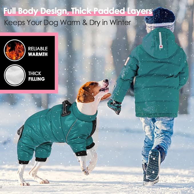AOFITEE Dog Coat, Waterproof Dog Winter Jacket, Warm Fullbody Dogs Snowsuit, Winter Coat for Small Dogs, Zip Up Pet Puffer Jacket Fleece Vest, Outdoor Reflective Cold Weather Pet Coats, L