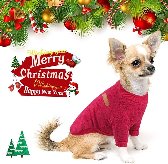 Idepet Pet Dog Classic Knitwear Sweater Fleece Coat Thickening Warm Pup Dogs Shirt Winter Dog Cat Clothes Puppy Customes Clothing for Small Dogs (XXS， WineRed)