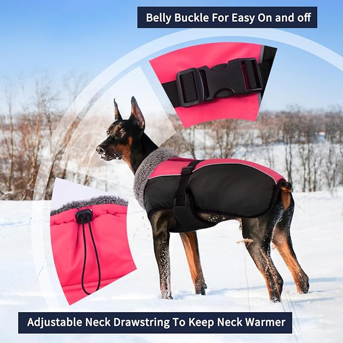 IECOii Extra Warm Dog Coat - Reflective Jacket with Fleece Turtleneck for Cold Weather - Soft Winter Coat for Small to Extra Large Dogs